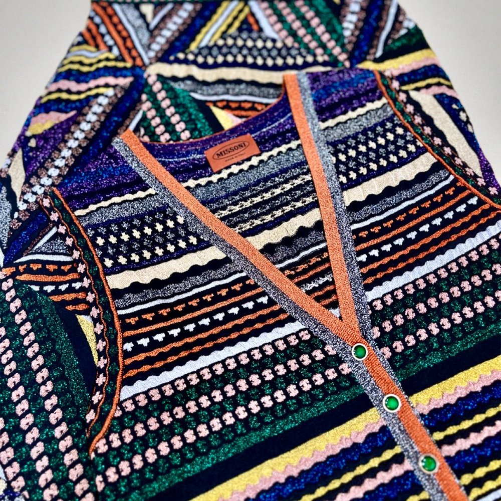 ⭐️SALE: $2235 Orange Label MISSONI Metallic Geometric Knit Skirt Size 6 - Picture 6 of 14